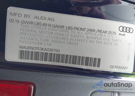 2019 Audi A5 45 Premium z USA, uszkodzony, nr VIN WAUENCF53KA038750